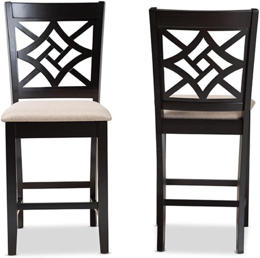 Baxton Studio Nicolette Modern and Contemporary Sand Fabric Upholstered and Dark Brown Finished Wood 2-Piece Counter Stool Set