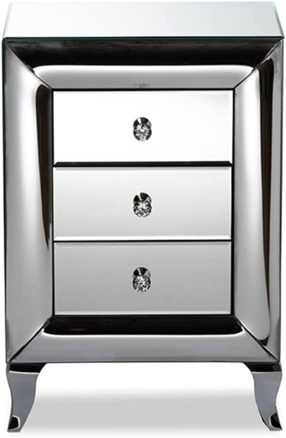Baxton Studio Pauline Contemporary Glam and Luxe Mirrored 3-Drawer Nightstand