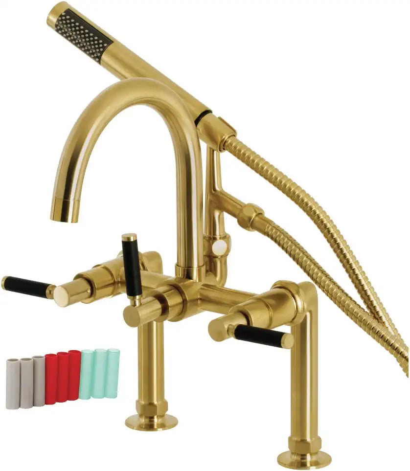 Kingston Brass AE8107DKL Kaiser 2-Handle 7-Inch Deck Mount Clawfoot Tub Faucet with Hand Shower, Brushed Brass