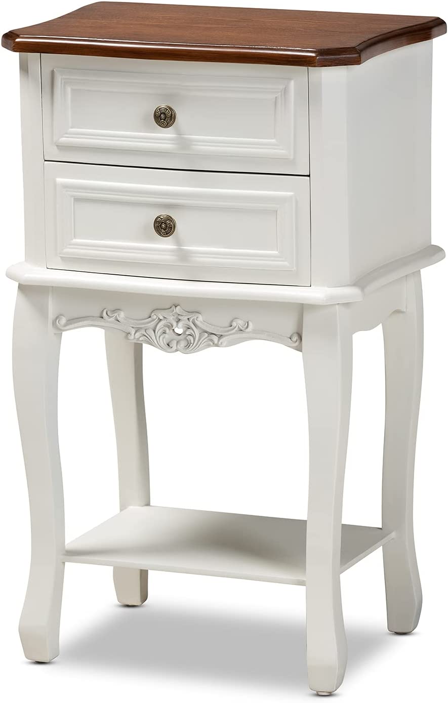 Baxton Studio Darla Classic and Traditional French White and Cherry Brown Finished Wood 2-Drawer Nightstand