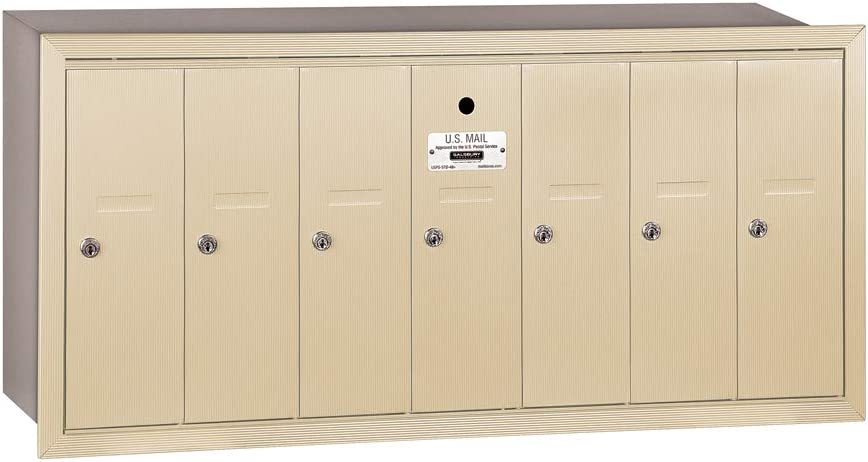 Salsbury Industries 3507SRU Recessed Mounted Vertical Mailbox for use with USPS Lock, 7 Doors, Sandstone