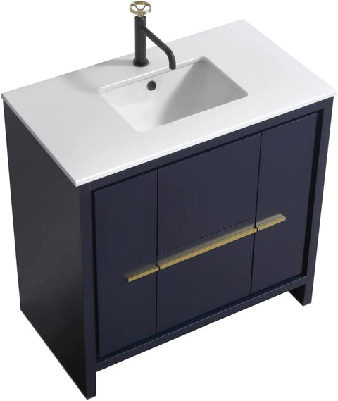 KubeBath Dolce 36 Blue  Modern Bathroom Vanity with White Quartz Counter-Top