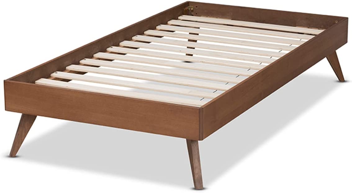 Baxton Studio Lissette Mid-Century Modern Ash Walnut Finished Wood Twin Size Platform Bed Frame