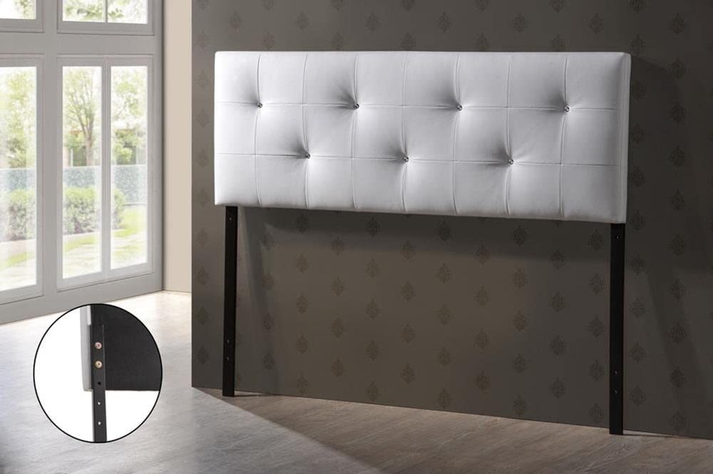 Baxton Studio Dalini Modern and Contemporary Queen White Faux Leather Headboard with Faux Crystal Buttons