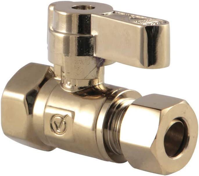 Kingston Brass KF3315PB Fip X 3/8 OD Comp Straight Stop Valve, Polished Brass