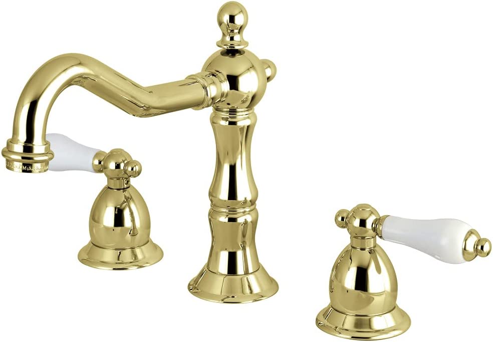 Kingston Brass KS1978PL Heritage Widespread Lavatory Faucet with Porcelain Lever Handle, Brushed Nickel