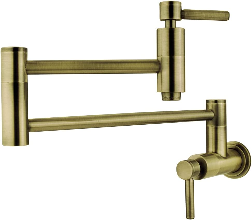 Kingston Brass KS8103DL Wall Mount Pot Filler Kitchen Faucet, Antique Brass,13&#34; Length