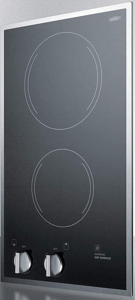 Summit Appliance CR2B12ST Two-Burner 115V Radiant Cooktop with Smooth Black Ceramic Glass Surface, Stainless Steel Trim and Pre-installed 3-Pronged Cord; Designed for Built-in Installation