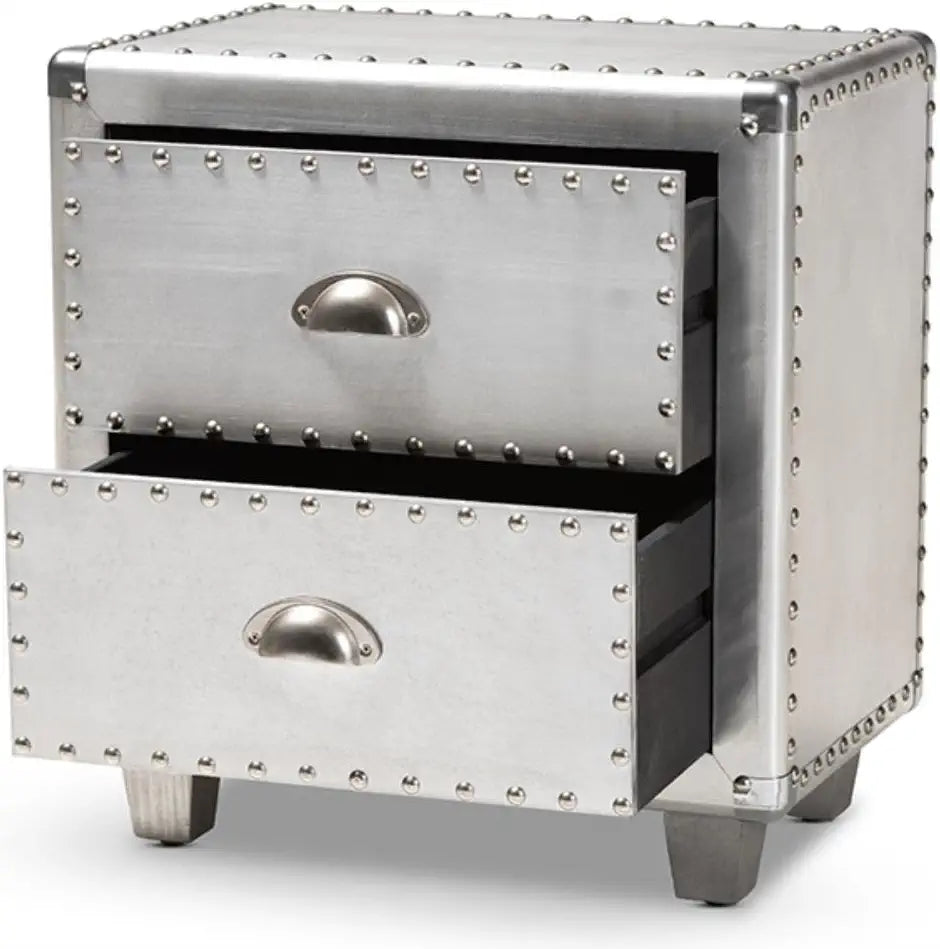 Baxton Studio Davet French Industrial Silver Metal 2-Drawer Nightstand