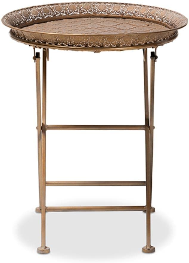 Baxton Studio Sabah Traditional Moroccan Inspired Matte Antique Gold Finished Metal Foldable Accent Tray Table