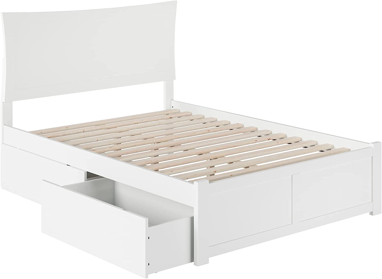 Metro Full Platform Bed with Flat Panel Footboard and Turbo Charger with Urban Bed Drawers in White