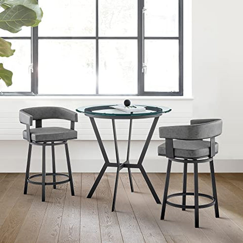 Armen Living Naomi and Lorin 5-Piece Counter Height Dining Set in Black Metal and Grey Faux Leather