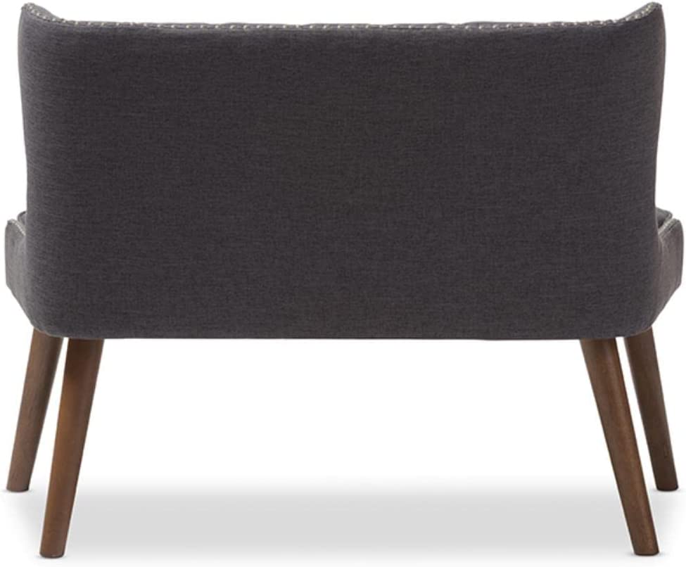 Baxton Studio Scarlett Mid-Century Modern Brown Wood and Dark Grey Fabric Upholstered Button-Tufting with Nail Heads Trim 2-Seater Loveseat Settee