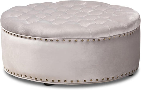 Baxton Studio Iglehart Modern and Contemporary Light Gray Velvet Fabric Upholstered Tufted Cocktail Ottoman