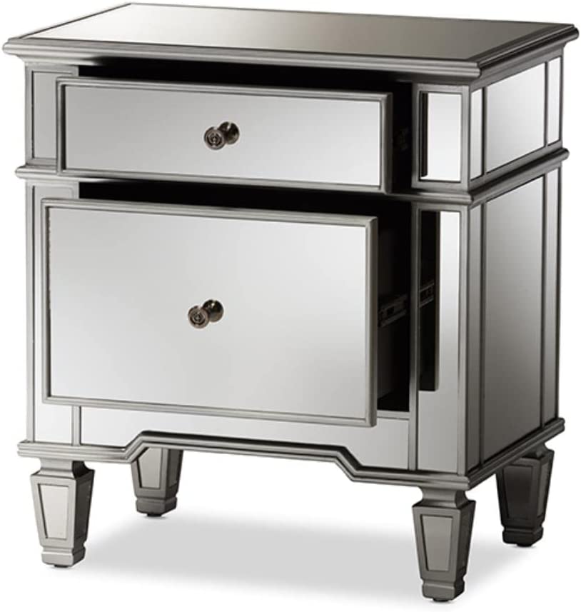 Baxton Studio Sussie Hollywood Regency Glamour Style Mirrored 2-Drawer Nightstand
