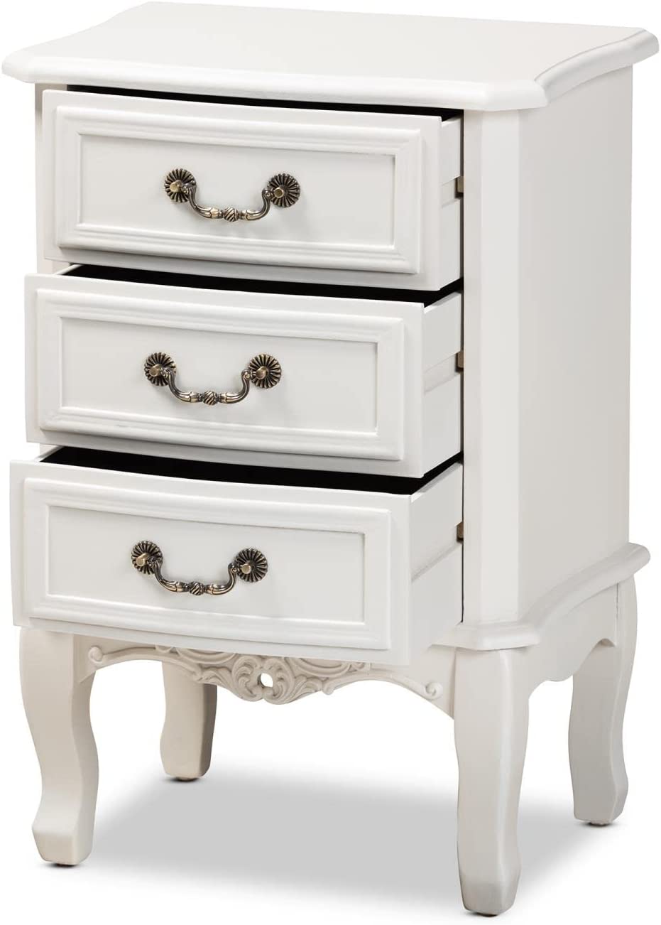Baxton Studio Gabrielle Traditional French Country Provincial White-Finished 3-Drawer Wood Nightstand