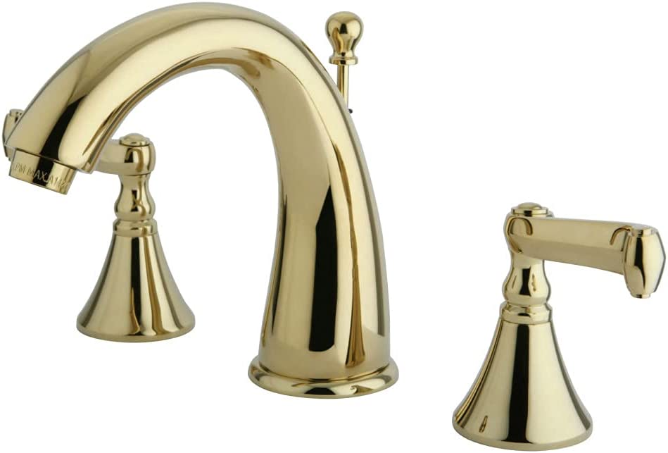 Kingston Brass KS5972FL Royale Widespread Lavatory Faucet with French Lever Handle, Polished Brass
