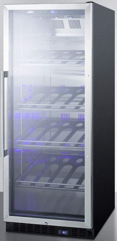 Summit Appliance SCR1156CH Full-Size Commercially Listed Wine Cellar with Stainless Steel Interior, Champagne Shelving, Frost-Free Defrost, Digital Controls, Self-Closing Glass Door and Black Cabinet