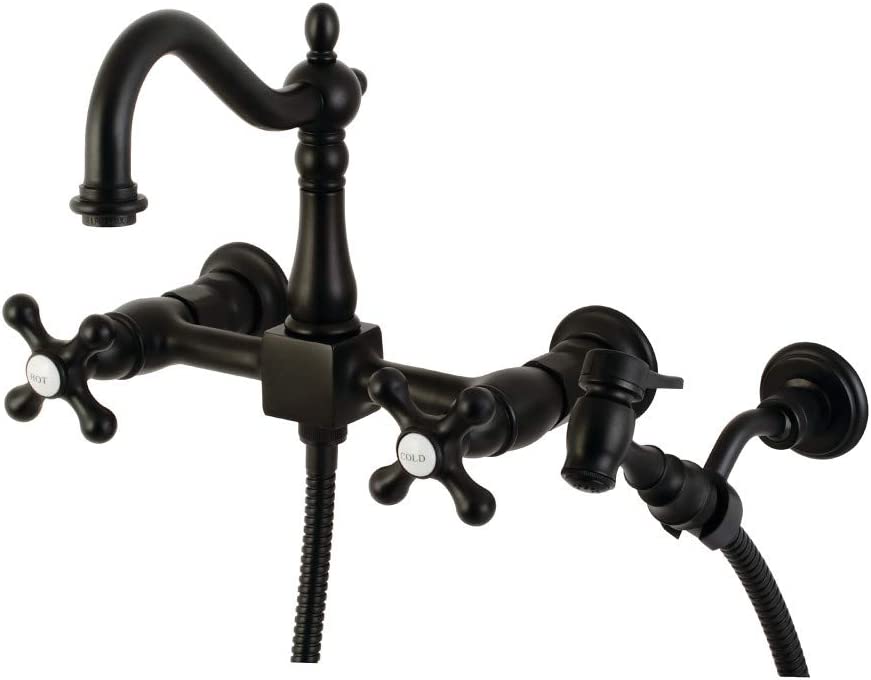 Kingston Brass KS1260AXBS Heritage Bridge Kitchen Faucet, Matte Black