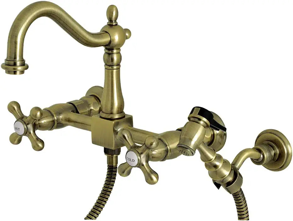 Kingston Brass KS1263AXBS Heritage Bridge Kitchen Faucet, Antique Brass