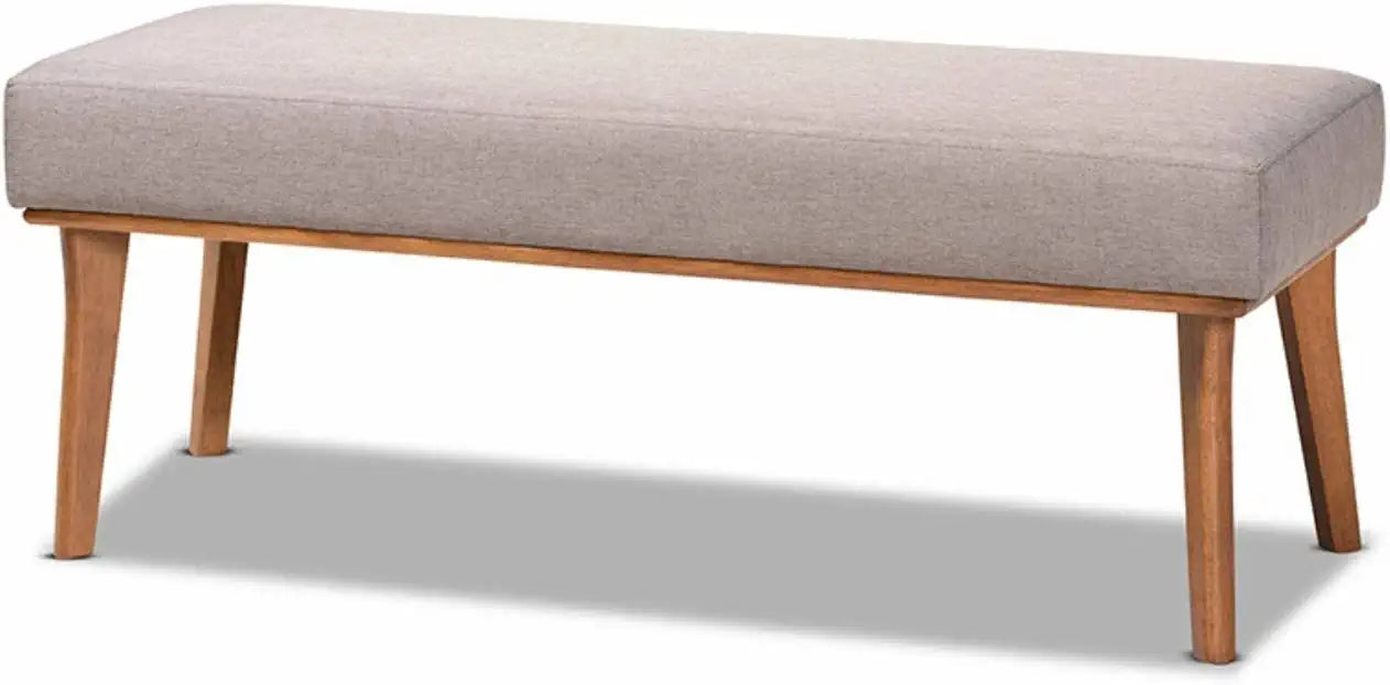 Baxton Studio Odessa Mid-Century Modern Grey Fabric Upholstered and Walnut Brown Finished Wood Dining Bench