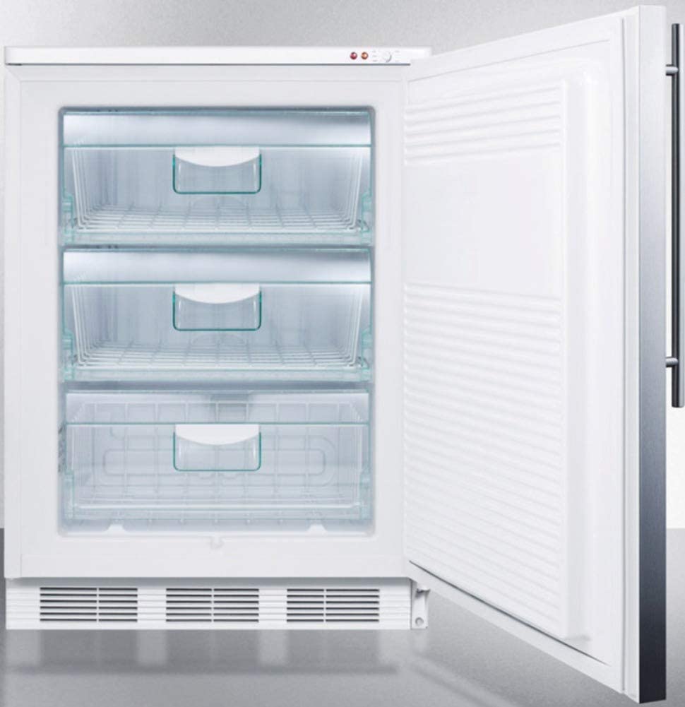 VT65ML7SSHV 24&#34; Commercially Approved Upright Freezer with 3.5 cu. ft. Capacity Factory Installed Lock Three Removable Storage Baskets and Adjustable Thermostat in Stainless Steel