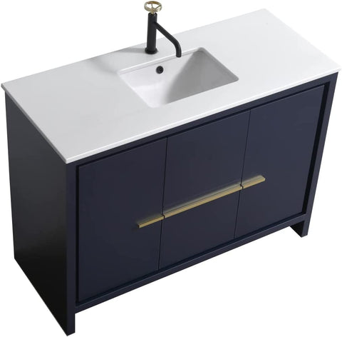 KubeBath Dolce 48 Blue  Modern Bathroom Vanity with White Quartz Counter-Top
