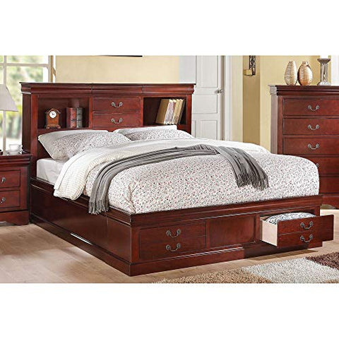 Acme Louis Philippe III Eastern King Bed with Storage, Cherry