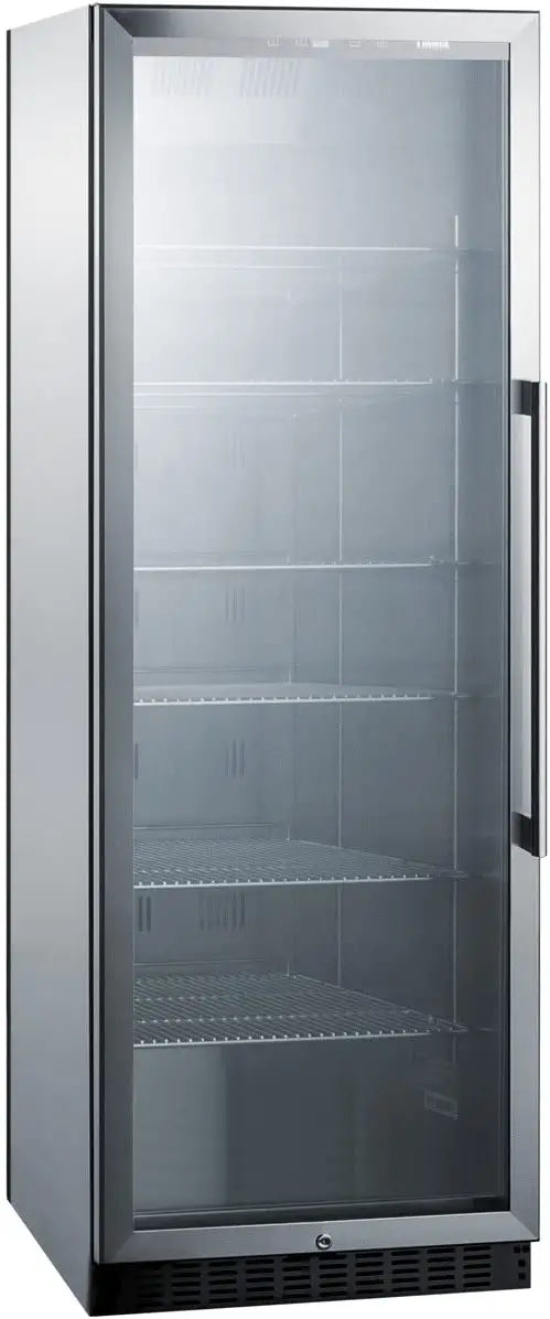 Summit Appliance SCR1401LHCSS Full-Size Commercial Beverage Center with Left Hand Door, Stainless Steel Interior, Frost-Free Operation, Self-Closing Glass Door, Lock and Stainless Steel Cabinet