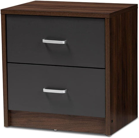 Baxton Studio Hansel Modern and Contemporary 2-Drawer Dark Brown and Dark Grey Finished Nightstand