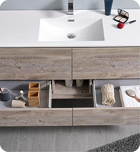 Fresca Catania 60" Rustic Natural Wood Wall Hung Single Sink Modern Bathroom Cabinet
