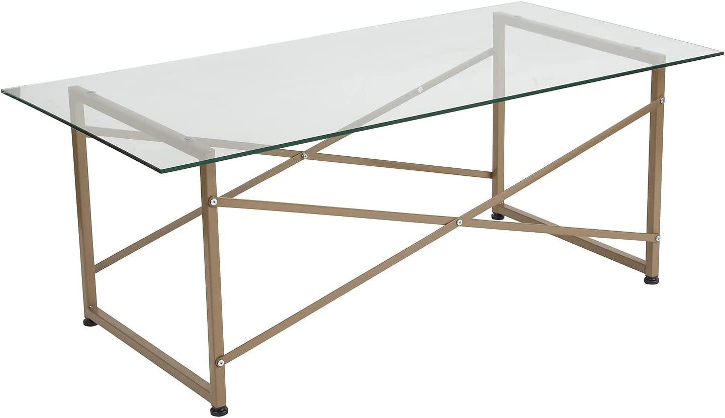 Flash Furniture Mar Vista Collection Glass Coffee Table with Matte Gold Frame