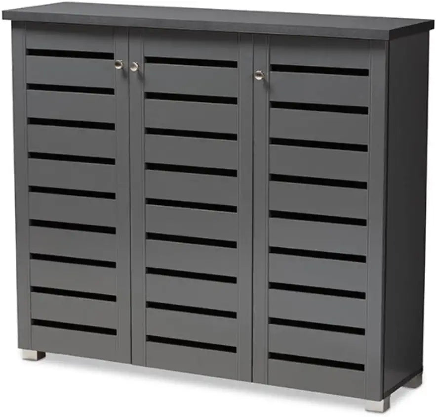 Baxton Studio Adalwin Modern and Contemporary Dark Gray 3-Door Wooden Entryway Shoe Storage Cabinet