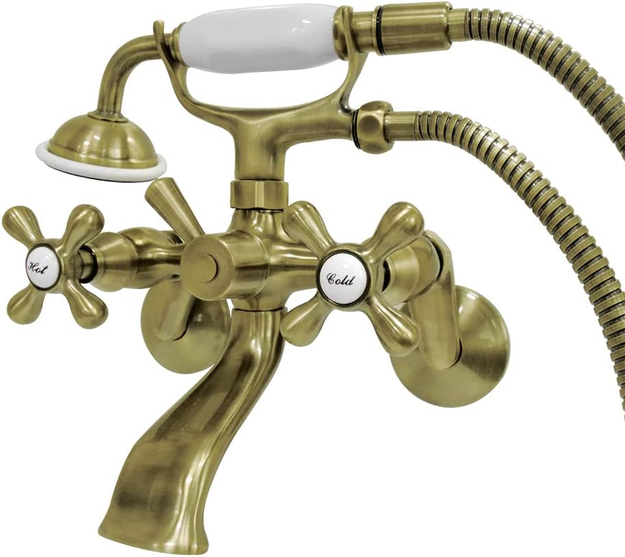 Kingston Brass KS266SB Vintage 6&#34; Adjustable Wall Mount Clawfoot Tub Faucet, Brushed Brass