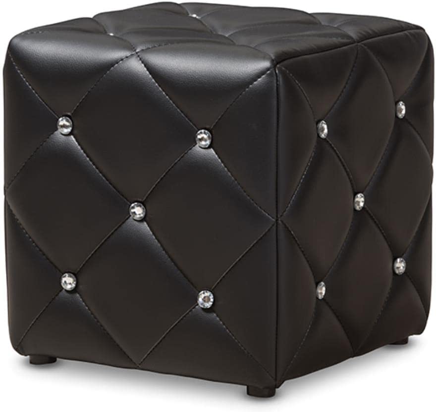 Baxton Studio Stacey Modern and Contemporary Black Faux Leather Upholstered Ottoman/Contemporary/Black/Faux Leather/Eucalyptus Wood/HDF/Foam