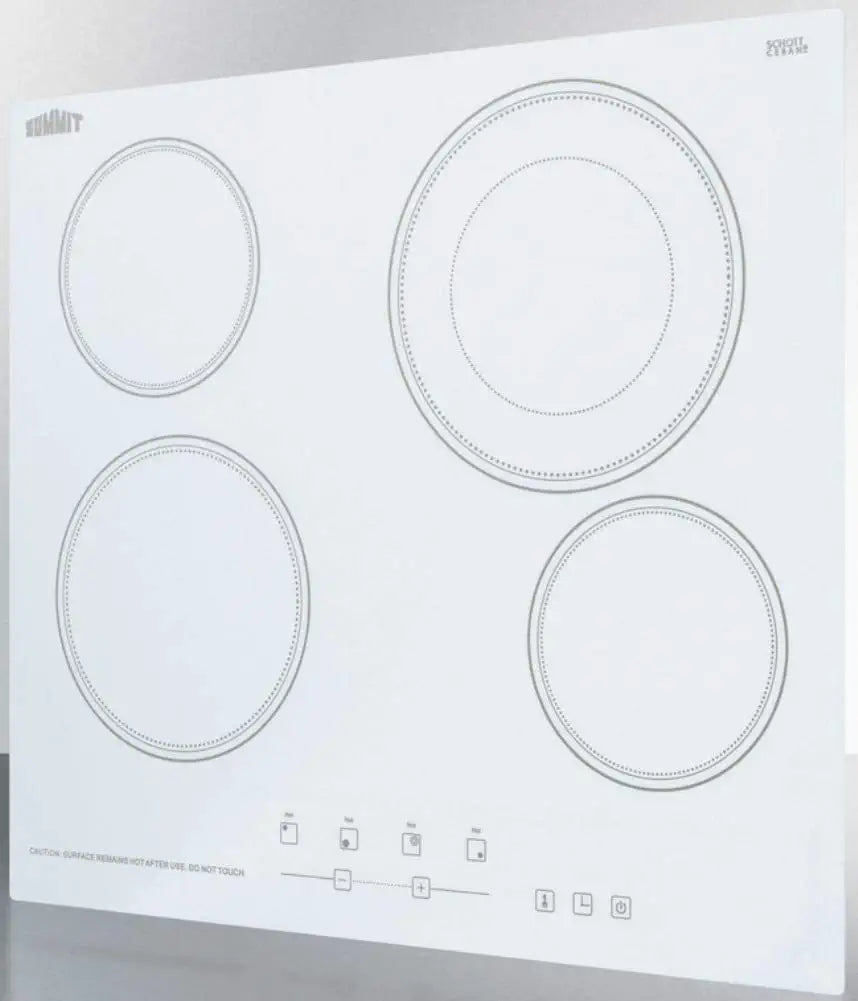 Summit CR4B23T6W 24&#34;&#34; Electric Cooktop with 4 Elements Schott Glass Surface 9 Power Levels Timer and Child Lock in White