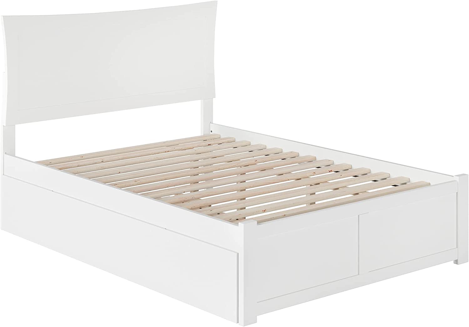 AFI Metro Platform Bed with Flat Panel Footboard and Turbo Charger with Twin Size Urban Trundle, Full, White