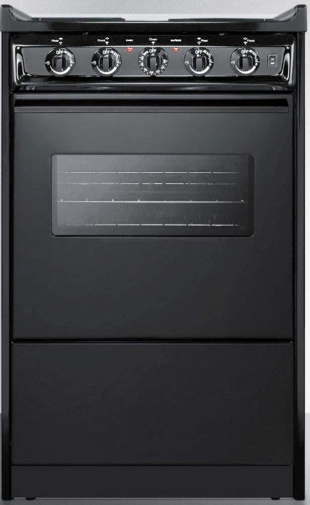 Summit Appliance TEM110CRW 20&#34; Wide Slide-In Electric Range in Black with Oven Window, Light and Lower Storage Compartment, Chrome Drip Pans, Waist-High Broiler, Porcelain Construction