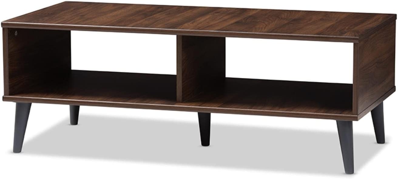 Baxton Studio Pierre Mid-Century Modern Brown and Dark Grey Finished Wood Coffee Table