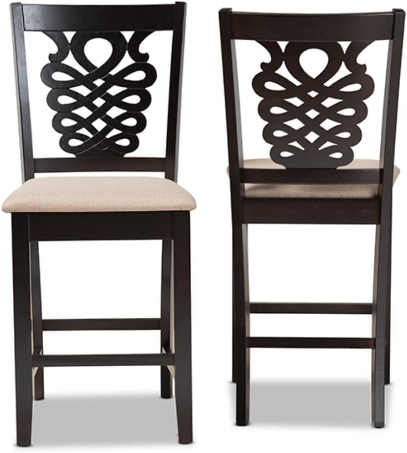 Baxton Studio Gervais Modern and Contemporary Transitional Sand Fabric Upholstered and Dark Brown Finished Wood 2-Piece Counter Stool Set