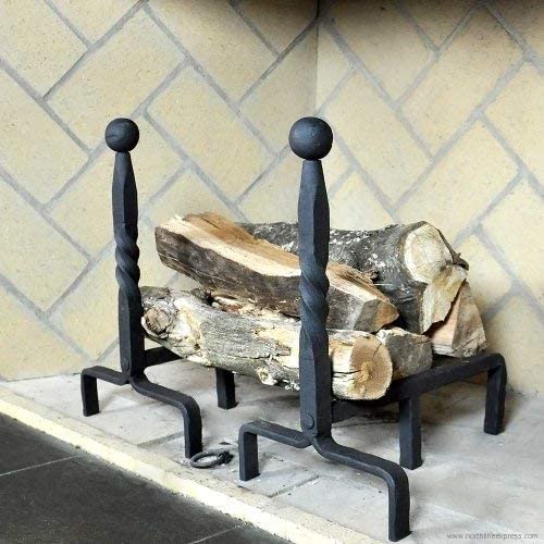 Minuteman International Ball End Wrought Iron Fireplace andirons Pair, Black