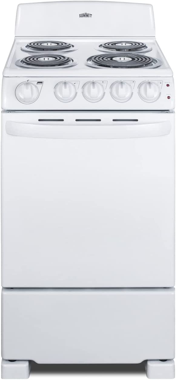 Summit Appliance RE203W 20&#34; Electric Range, 4 Coil Elements, White, 2.3 Cuft Oven Capacity, on Indicator Lights for Oven and Elements