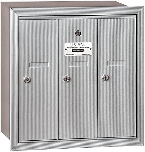 Salsbury Industries 3503ARP Recessed Mounted Vertical Mailbox with Master Commercial Lock, Private Access and 3 Doors, Aluminum