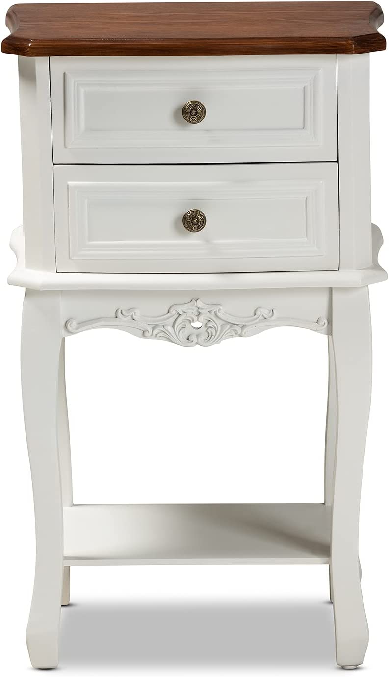 Baxton Studio Darla Classic and Traditional French White and Cherry Brown Finished Wood 2-Drawer Nightstand