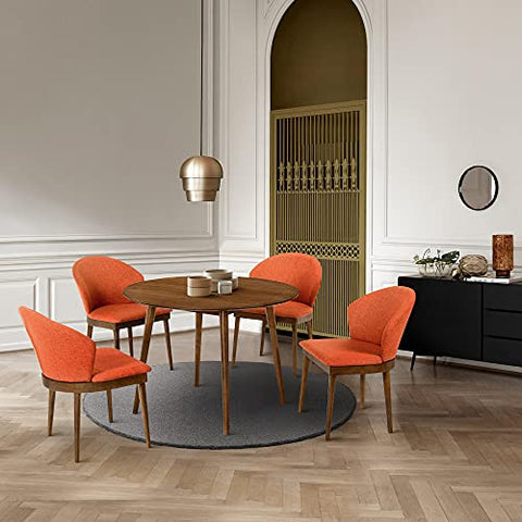 Armen Living Arcadia and Juno Round 5 Piece Dining Set, 42&#34;, Orange/Walnut Wood