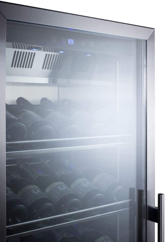 Summit Appliance SCR1401LHCH Full-Size Commercially Listed Wine Cellar with Left Hand Door, Stainless Steel Interior, Champagne Shelving, Self-Closing Glass Door, Lock and Black Cabinet