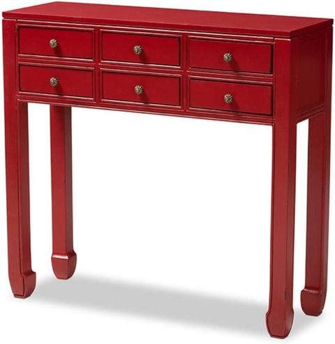 Baxton Studio Pomme 6 Drawer Console Table in Red and Bronze