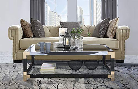 ACME Furniture Lafty Coffee Table, White Brushed &amp; Clear Glass