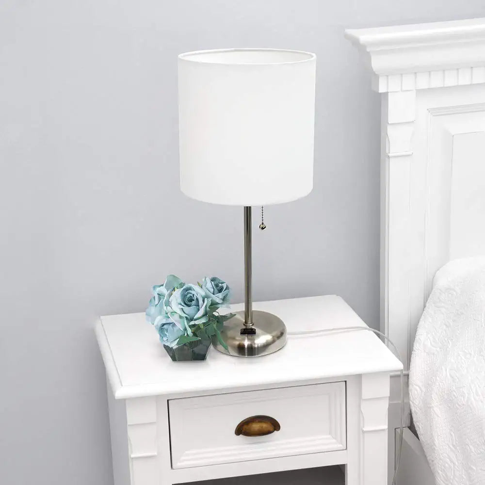 Limelights LT2024-GOW Stick Charging Outlet Table Lamp, White Base/Gray Shade
