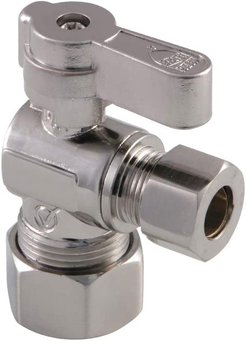 Kingston Brass KF5330SN Baseline 5/8-Inch x 3/8-Inch OD Comp Angle Stop Valve, Brushed Nickel